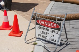 Sign warning of dangerous work underway